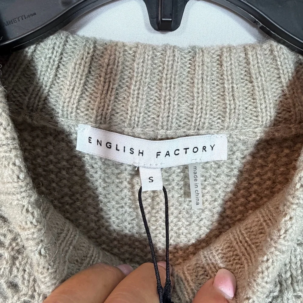 REVOLVE English Factory Eyelet Fuzzy Wool Knit Sweater. Gray. Size Small NWT - Picture 4 of 16